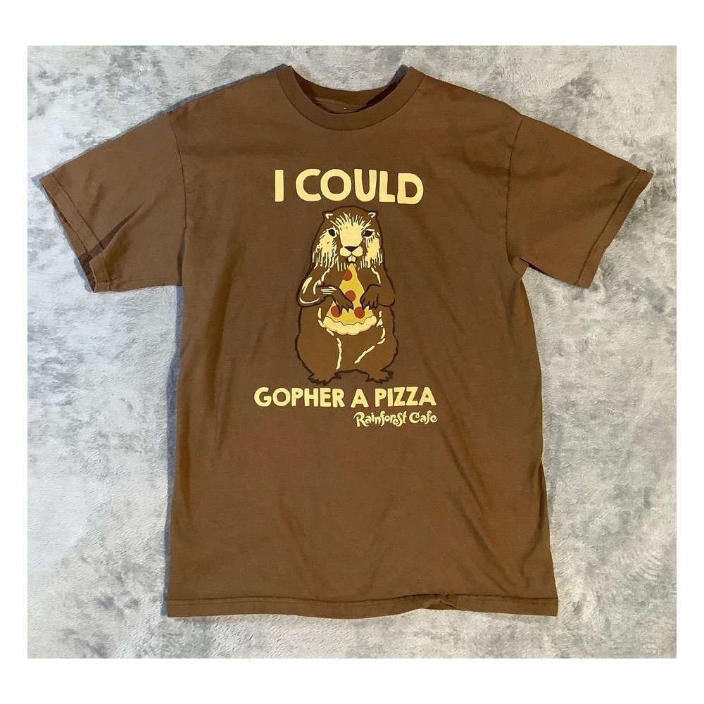 Rainforest‎ Cafe Brown T-Shirt Gopher Pizza Graphic Size M